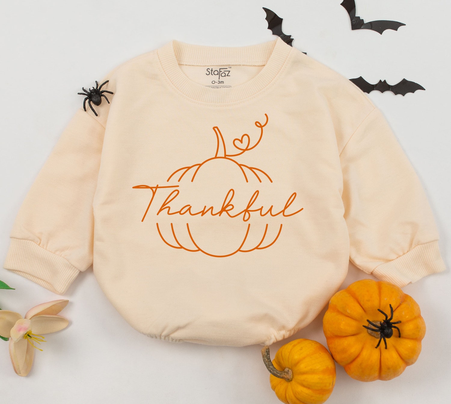 Thankful Thanksgiving Baby Romper Pumpkin Baby Outfit First Thanksgiving Baby Clothes image 1