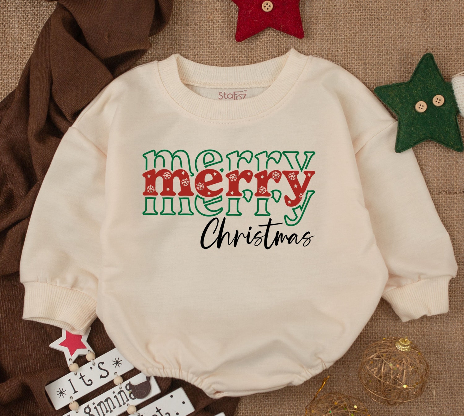 Retro Christmas Baby Romper 1st Christmas Outfit Merry Christmas Vibes Baby Shower Gift image 1