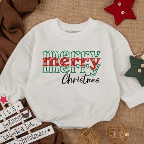 Retro Christmas Baby Romper 1st Christmas Outfit Merry Christmas Vibes Baby Shower Gift image 0