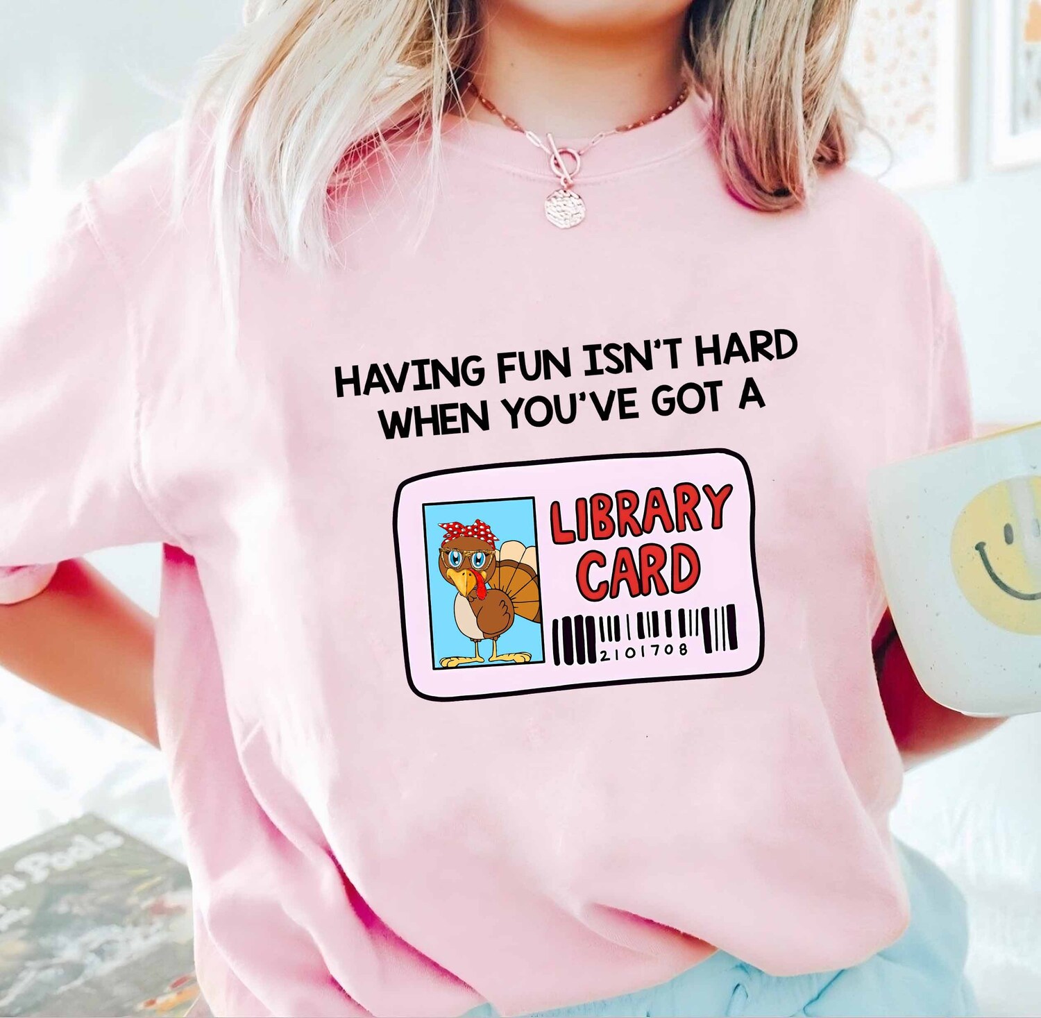 Book Lover Shirt Fun Library Card Thanksgiving Tee with Cute Turkey Perfect Book Gift image 1