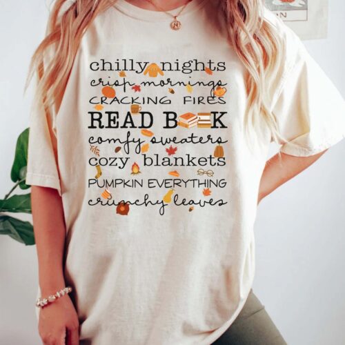 Fall Book Lover Shirt Autumn Reading Tee Thanksgiving Bookworm Gift Fall Vibes Shirt image 0