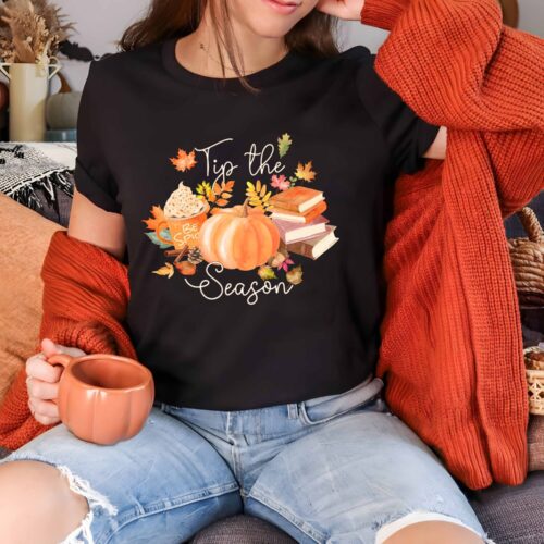 Thanksgiving Book Shirt Autumn Fall Vibes Tee Book Lover Gift Bookworm Reading Shirt image 0