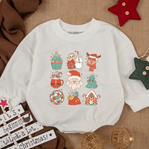 Funny Christmas Baby Outfit Bubble Romper Toddler Sweatshirt 1st Xmas Baby Shower Gift image 0