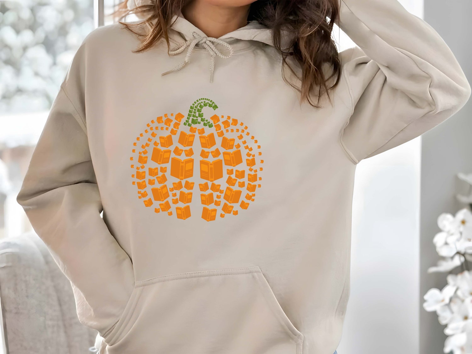 Retro Book Pumpkin Halloween Hoodie Book Lover Gift Cozy Reading Sweatshirt Bookworm Apparel image 1