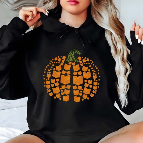 Retro Book Pumpkin Halloween Hoodie Book Lover Gift Cozy Reading Sweatshirt Bookworm Apparel image 0