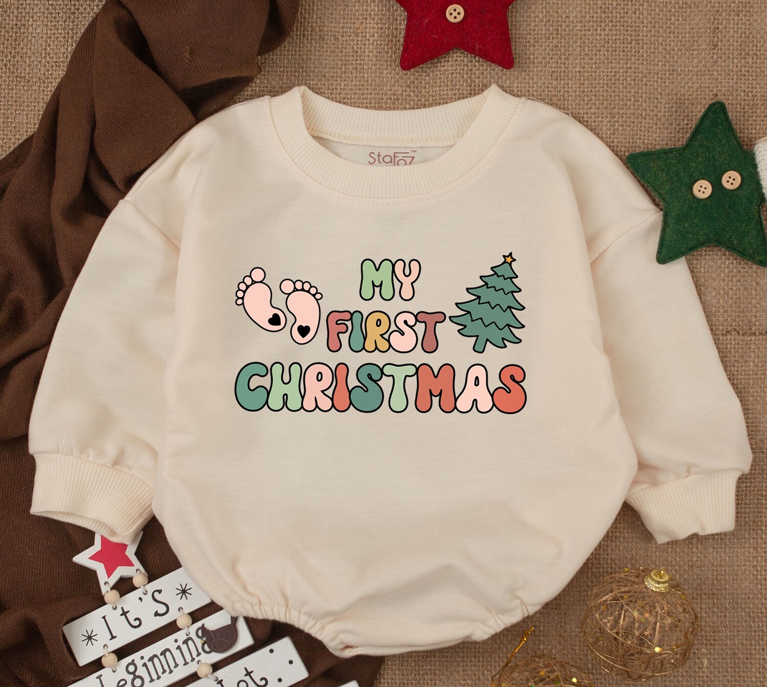 Funny Christmas Baby Romper 1st Christmas Outfit Newborn Baby Shower Gift Holiday Clothes image 1