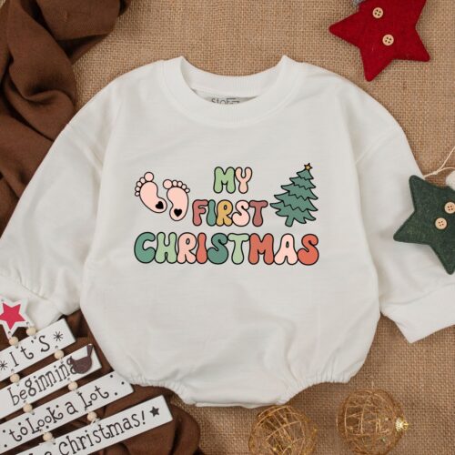 Funny Christmas Baby Romper 1st Christmas Outfit Newborn Baby Shower Gift Holiday Clothes image 0