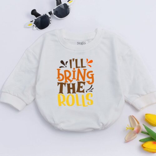 I'll Bring the Rolls Baby Romper Funny Thanksgiving Bodysuit Autumn Toddler Sweater image 0