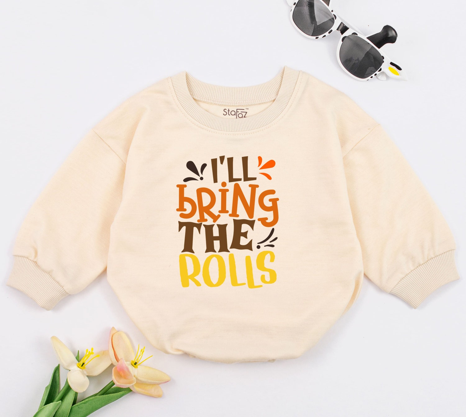 I'll Bring the Rolls Baby Romper Funny Thanksgiving Bodysuit Autumn Toddler Sweater image 2