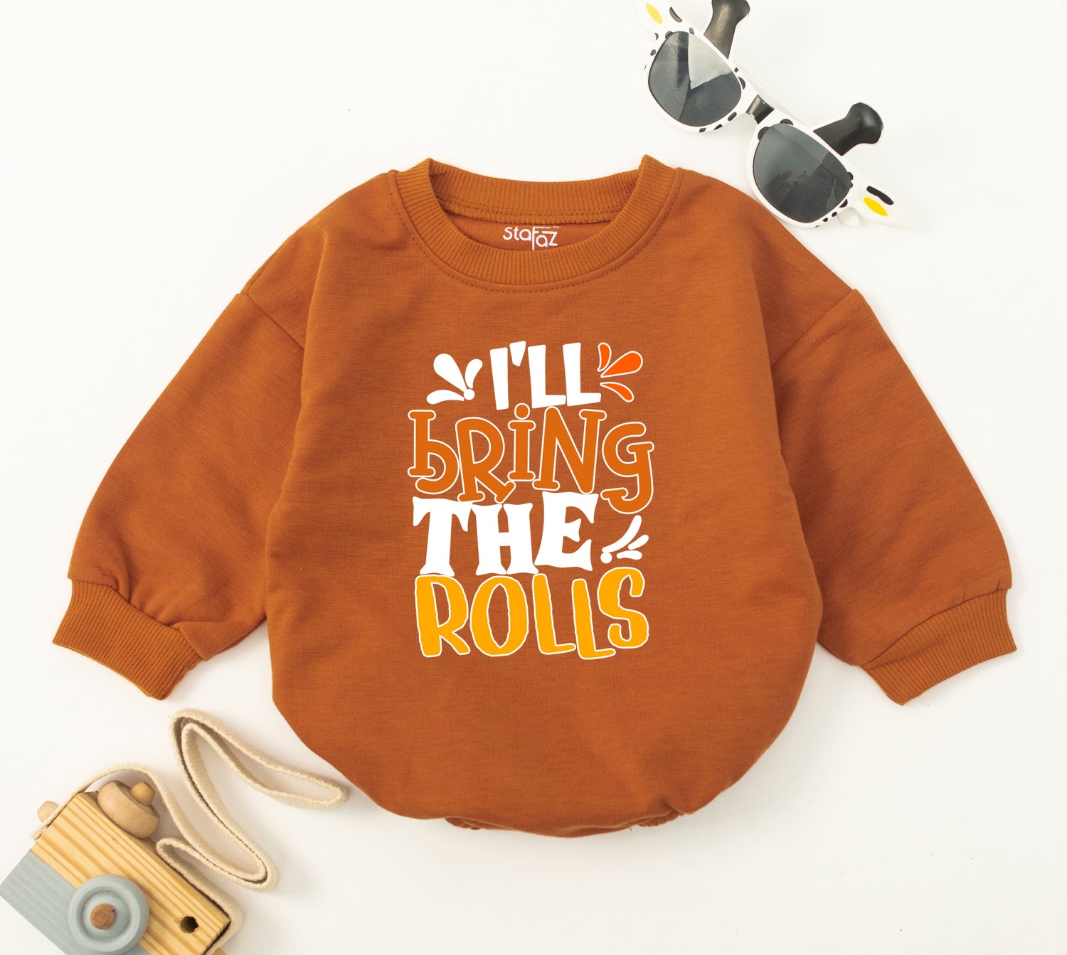 I'll Bring the Rolls Baby Romper Funny Thanksgiving Bodysuit Autumn Toddler Sweater image 1