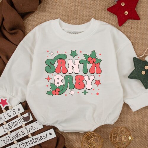 Christmas Baby Santa Outfit Super Soft Cozy Warm Retro Sweatsuit Romper image 0