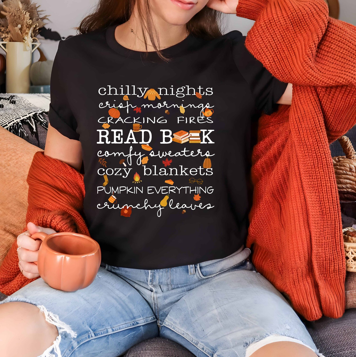 Fall Book Lover Shirt Autumn Reading Tee Thanksgiving Bookworm Gift Fall Vibes Shirt image 1