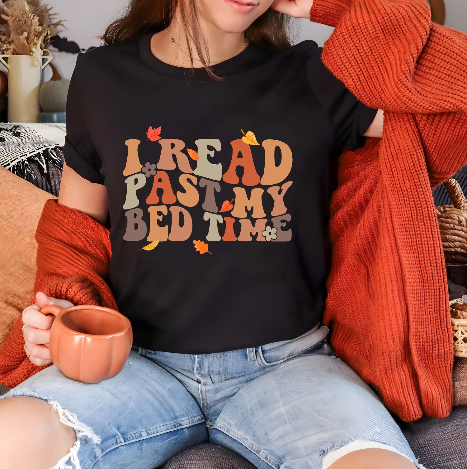 Book Lover Shirt I Read Past My Bedtime Fall Autumn Thanksgiving Gift for Bookworms image 2