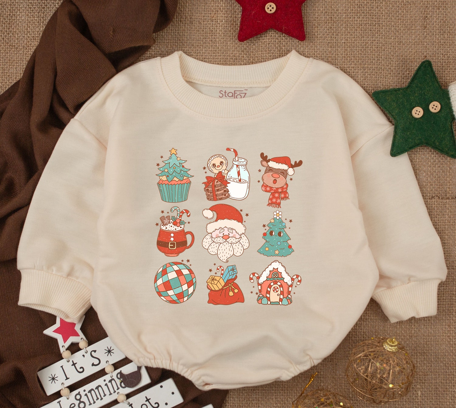 Funny Christmas Baby Outfit Bubble Romper Toddler Sweatshirt 1st Xmas Baby Shower Gift image 1