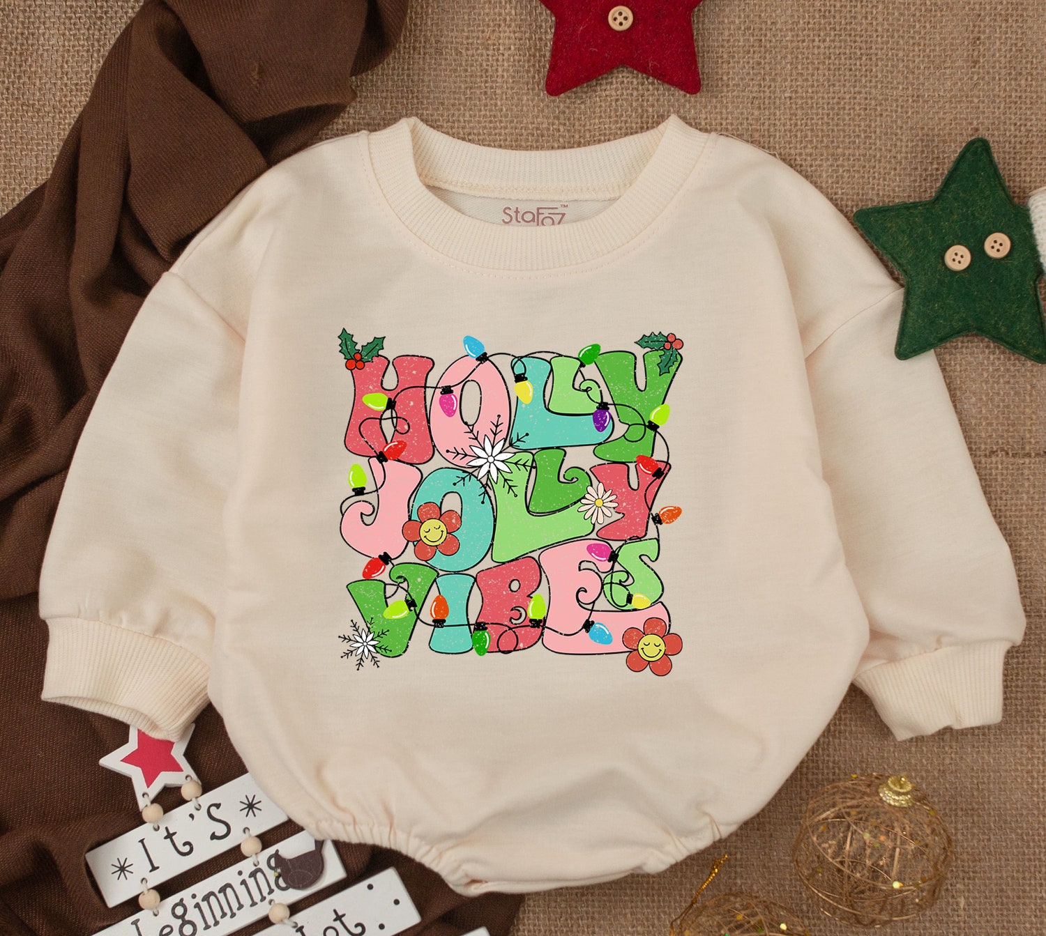 Funny Christmas Baby Outfit Holy Joly Vibes Bubble Romper 1st Christmas Baby Shower Gift image 1