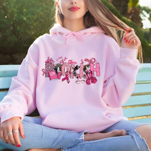 Breast Cancer Awareness Book Hoodie Book Lover Gift Bookworm Sweatshirt Bookish Apparel image 0