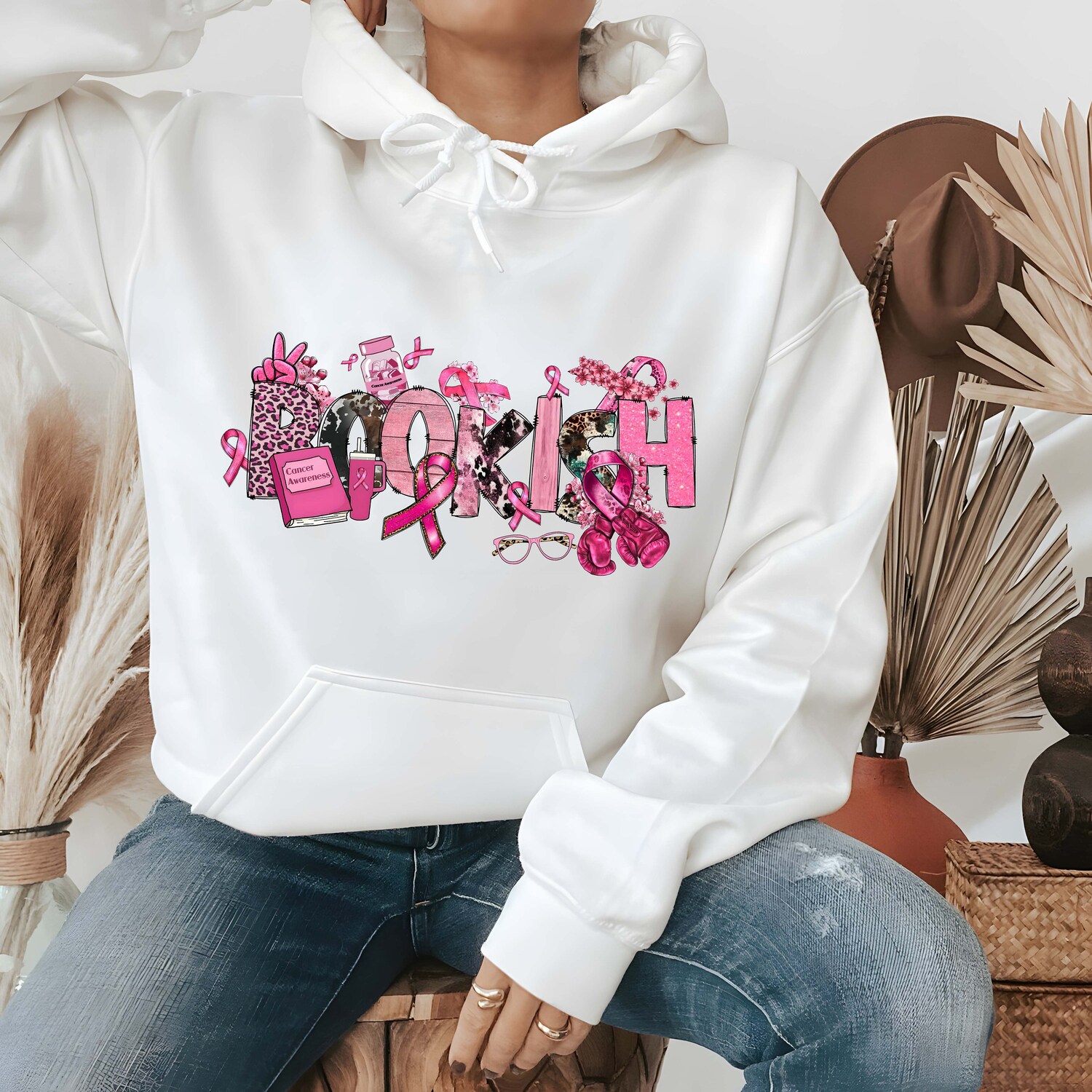 Breast Cancer Awareness Book Hoodie Book Lover Gift Bookworm Sweatshirt Bookish Apparel image 2