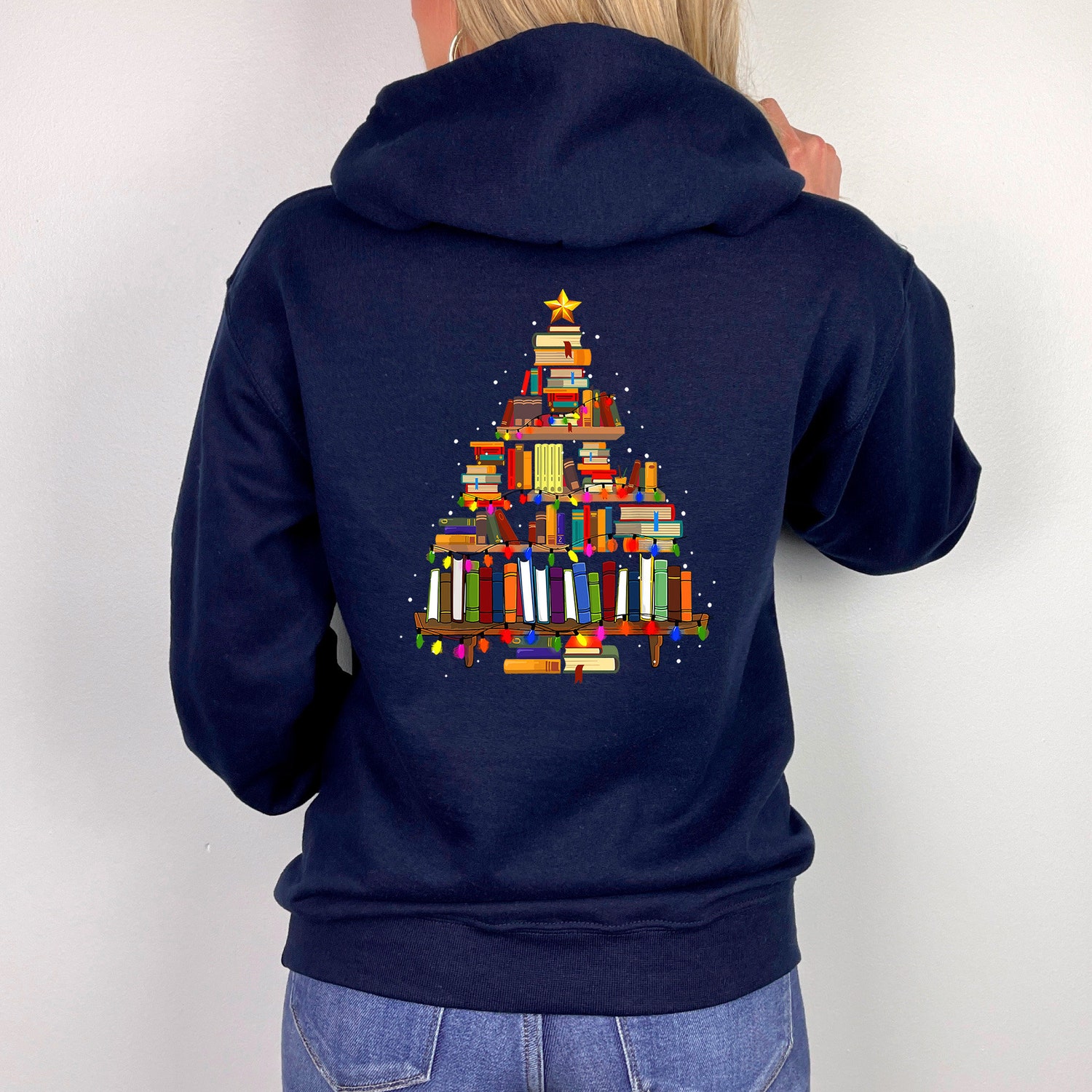 Christmas Book Tree Hoodie for Teachers School Holiday Gift Book Lovers & Bookworm Xmas image 7