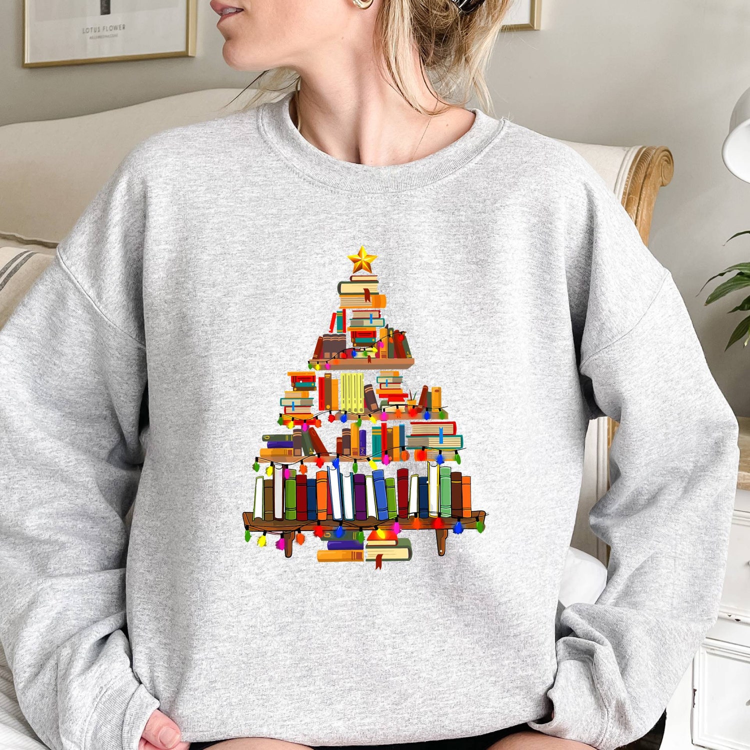 Christmas Book Tree Sweatshirt for Teachers Book Lovers Holiday Gift School Christmas Shirt image 6