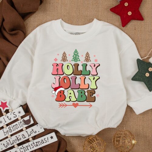 Christmas Baby Outfit Holly Jolly Babe Clothes Baby Girl First Christmas Romper Jumper image 0