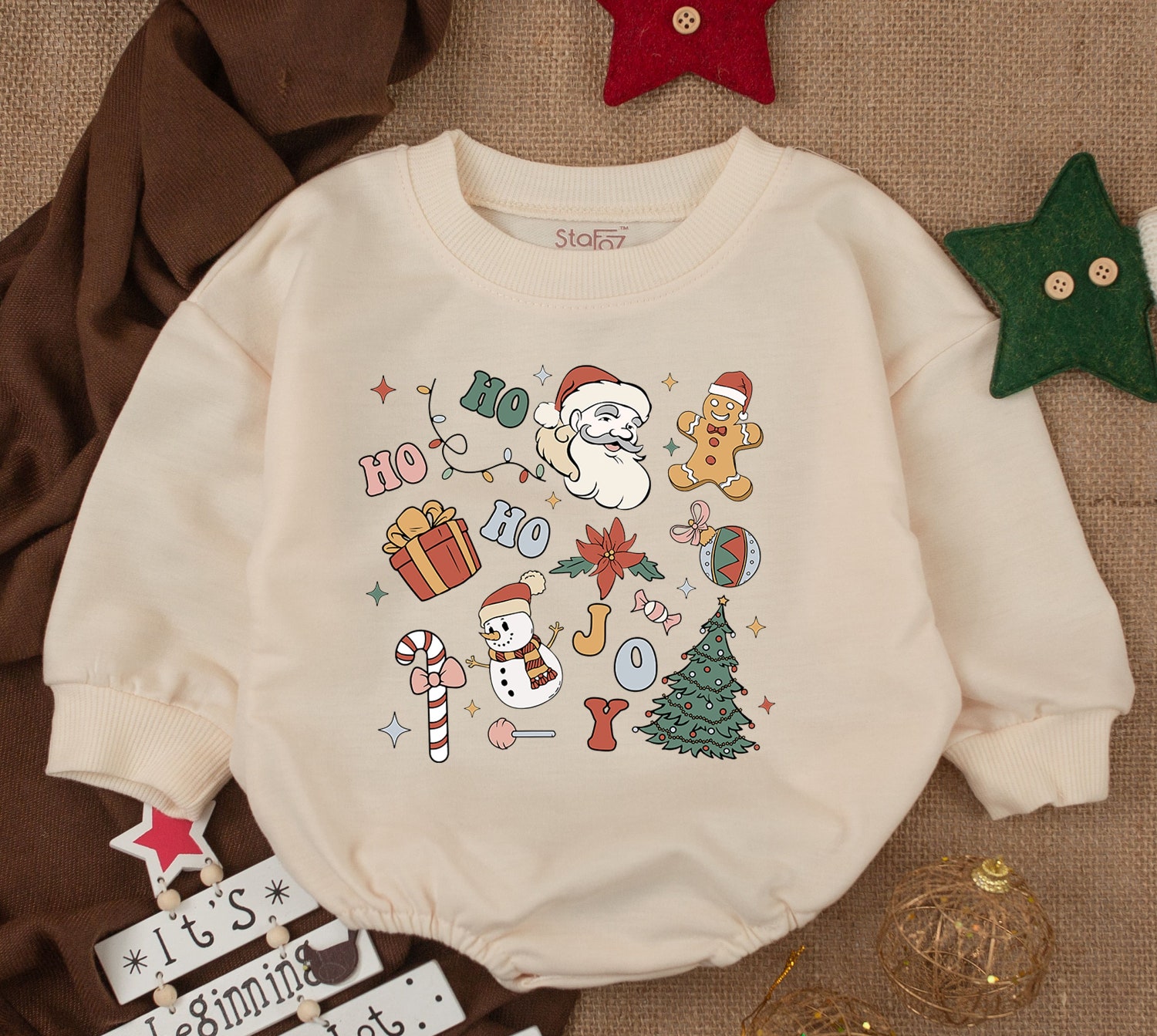 Funny Christmas Baby Romper Retro Santa 1st Christmas Outfit Newborn Baby Shower Gift image 1