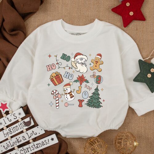 Funny Christmas Baby Romper Retro Santa 1st Christmas Outfit Newborn Baby Shower Gift image 0