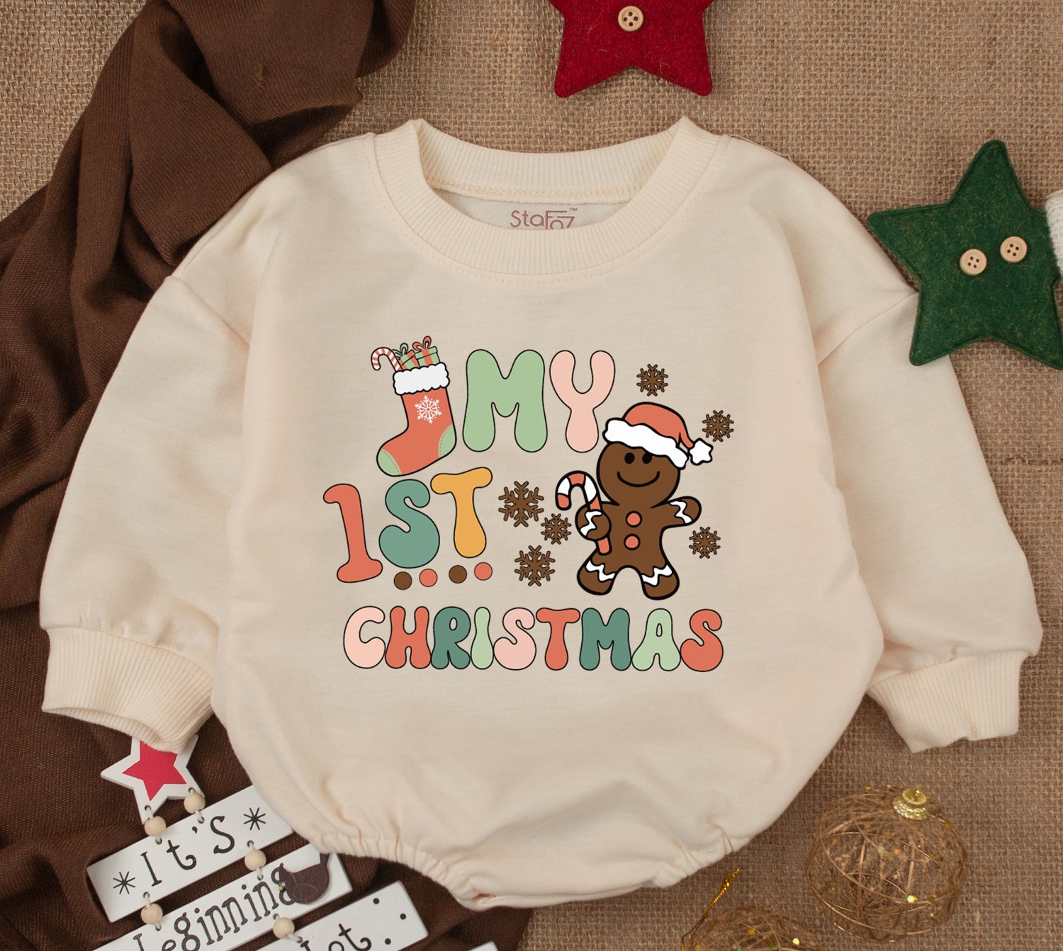 Funny Christmas Baby Romper 1st Christmas Outfit Newborn Baby Shower Gift Holiday Baby Clothes image 1