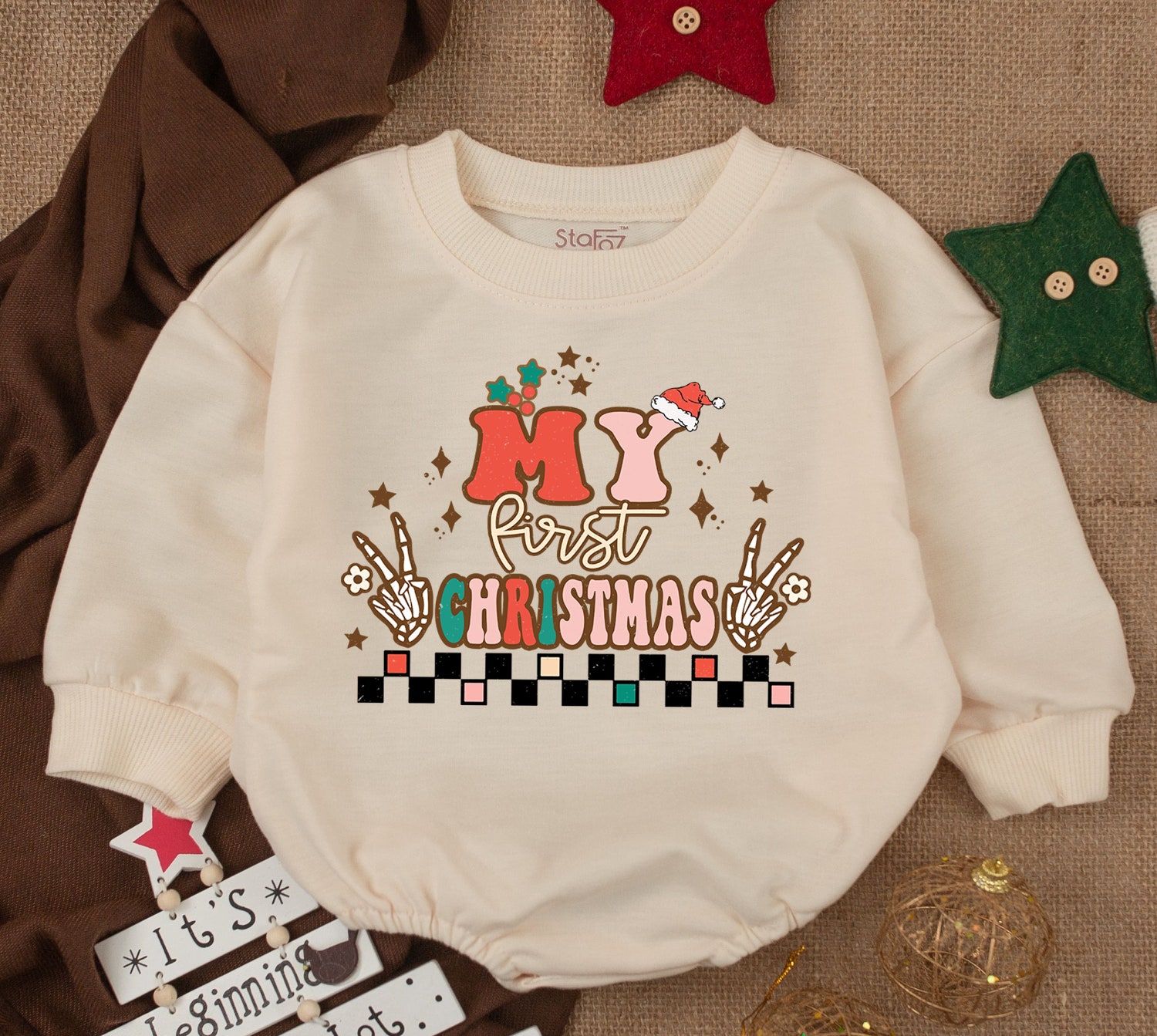 Funny Christmas Baby Romper 1st Christmas Outfit Baby Shower Gift Newborn Christmas Clothes image 1