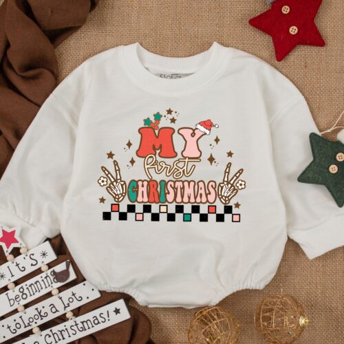 Funny Christmas Baby Romper 1st Christmas Outfit Baby Shower Gift Newborn Christmas Clothes image 0