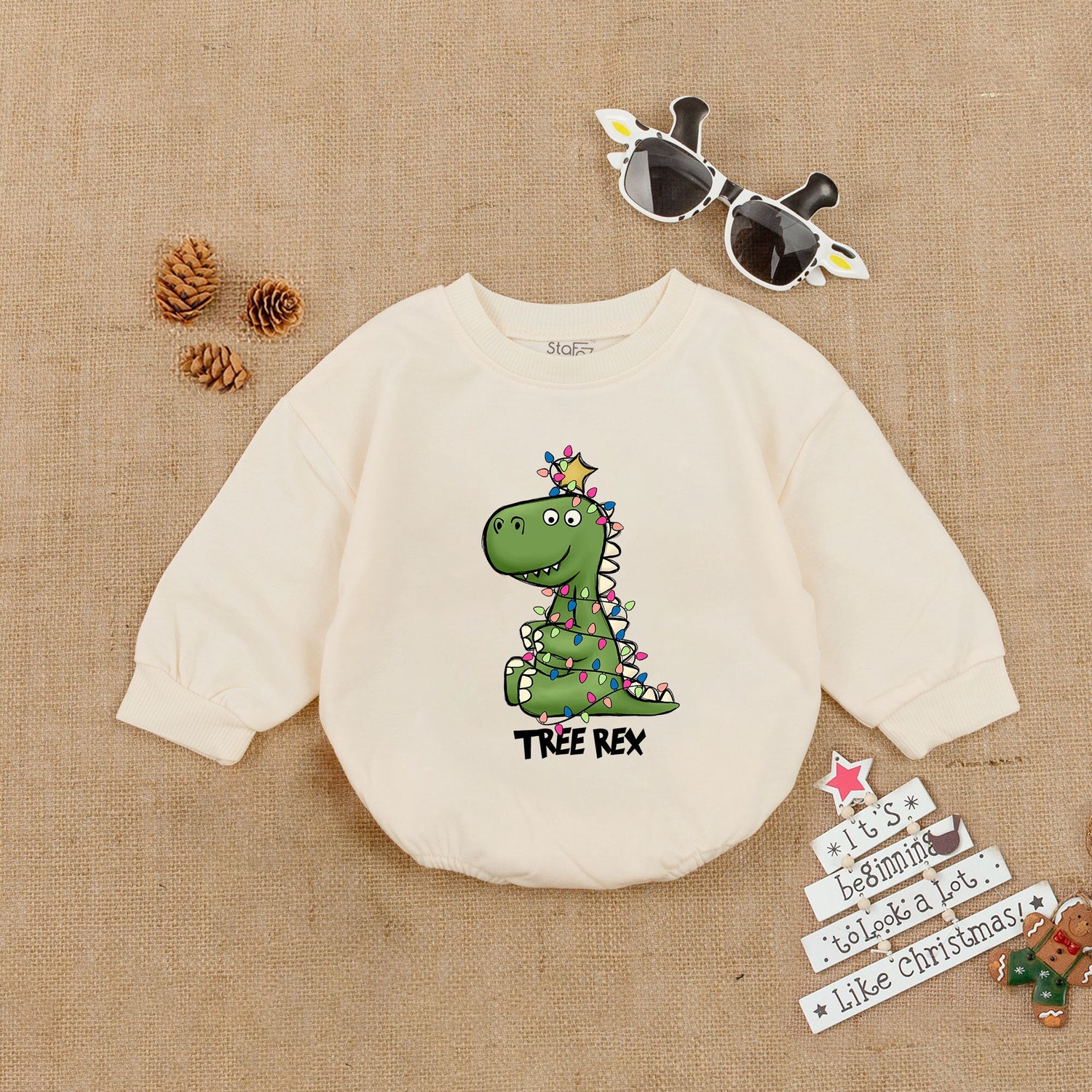 Tree Rex Christmas Baby Romper Baby Announcement Bodysuit Newborn Girl Outfit image 1