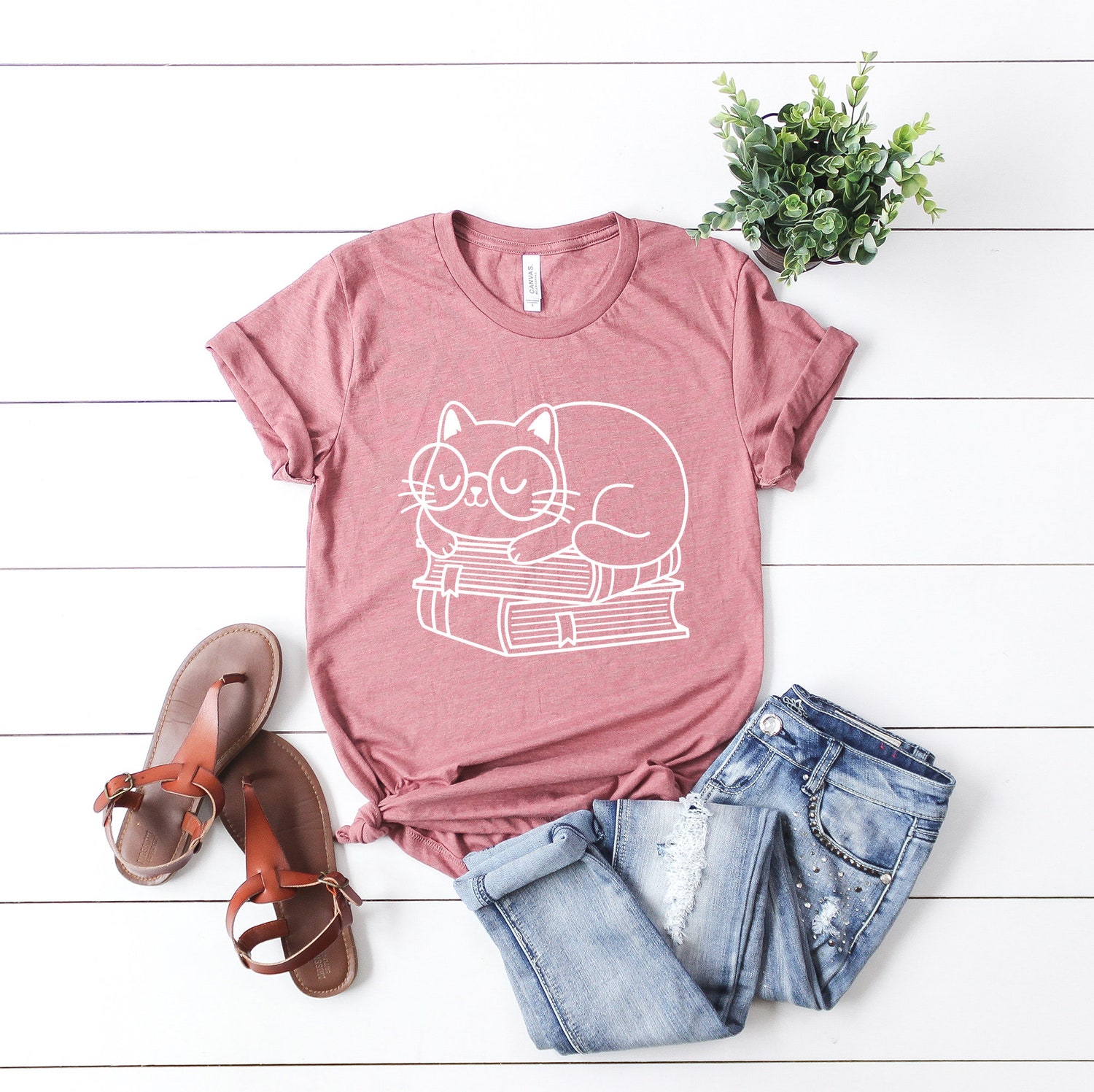 Cat Mom Shirt Cute Book Cat Tee Funny Floral Cat Lover Shirt Bookish Gifts for Women image 2