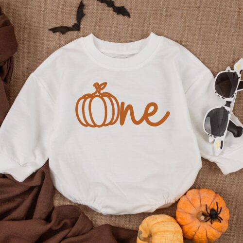 Baby Girl Pumpkin First Birthday Outfit Burnt Orange Romper Fall 1st Birthday Clothes image 0