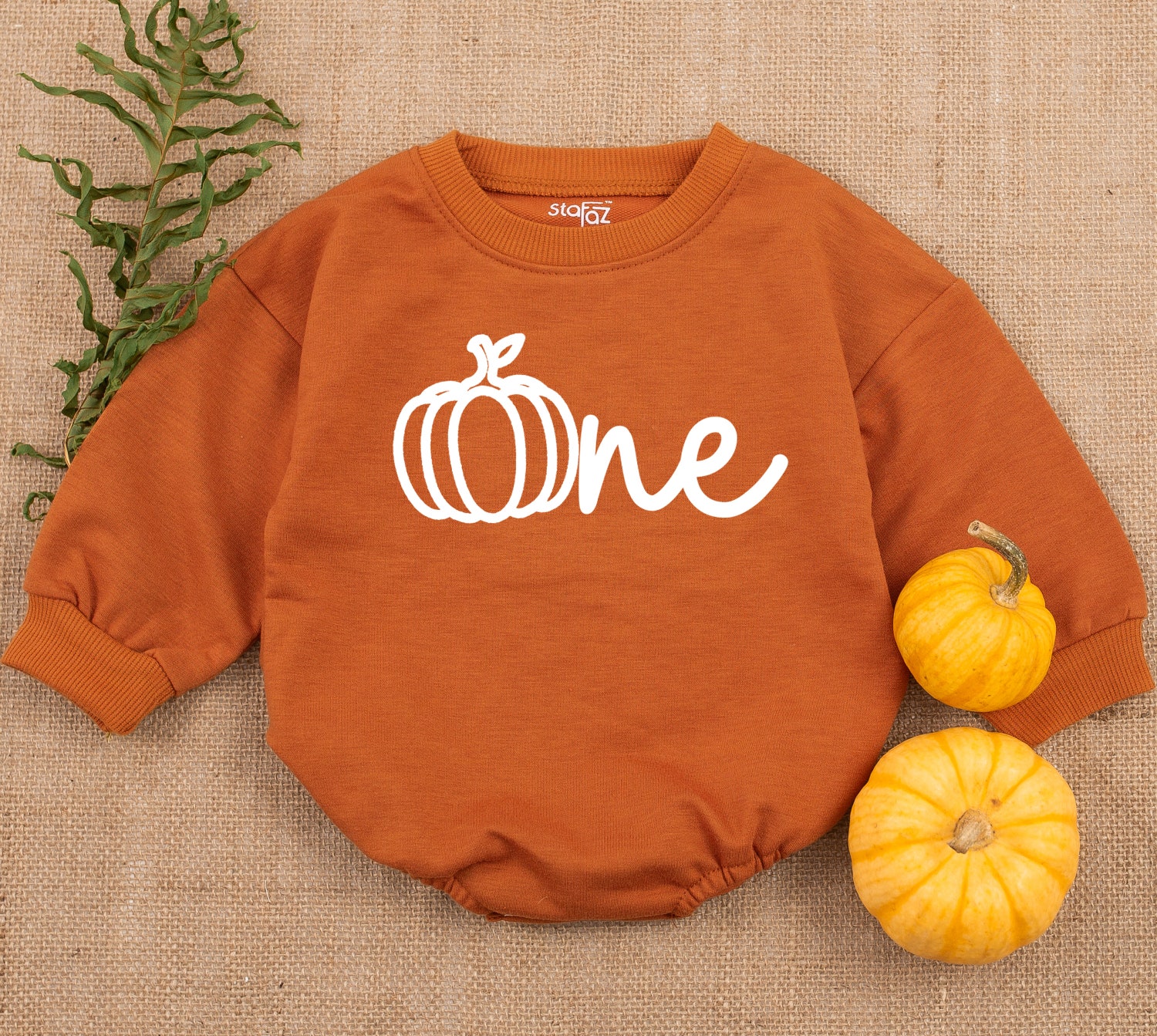 Baby Girl Pumpkin First Birthday Outfit Burnt Orange Romper Fall 1st Birthday Clothes image 1