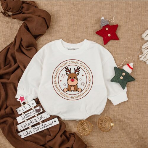 Reindeer Baby Romper My First Christmas Long Sleeve Christmas Bodysuit Baby Gift image 0