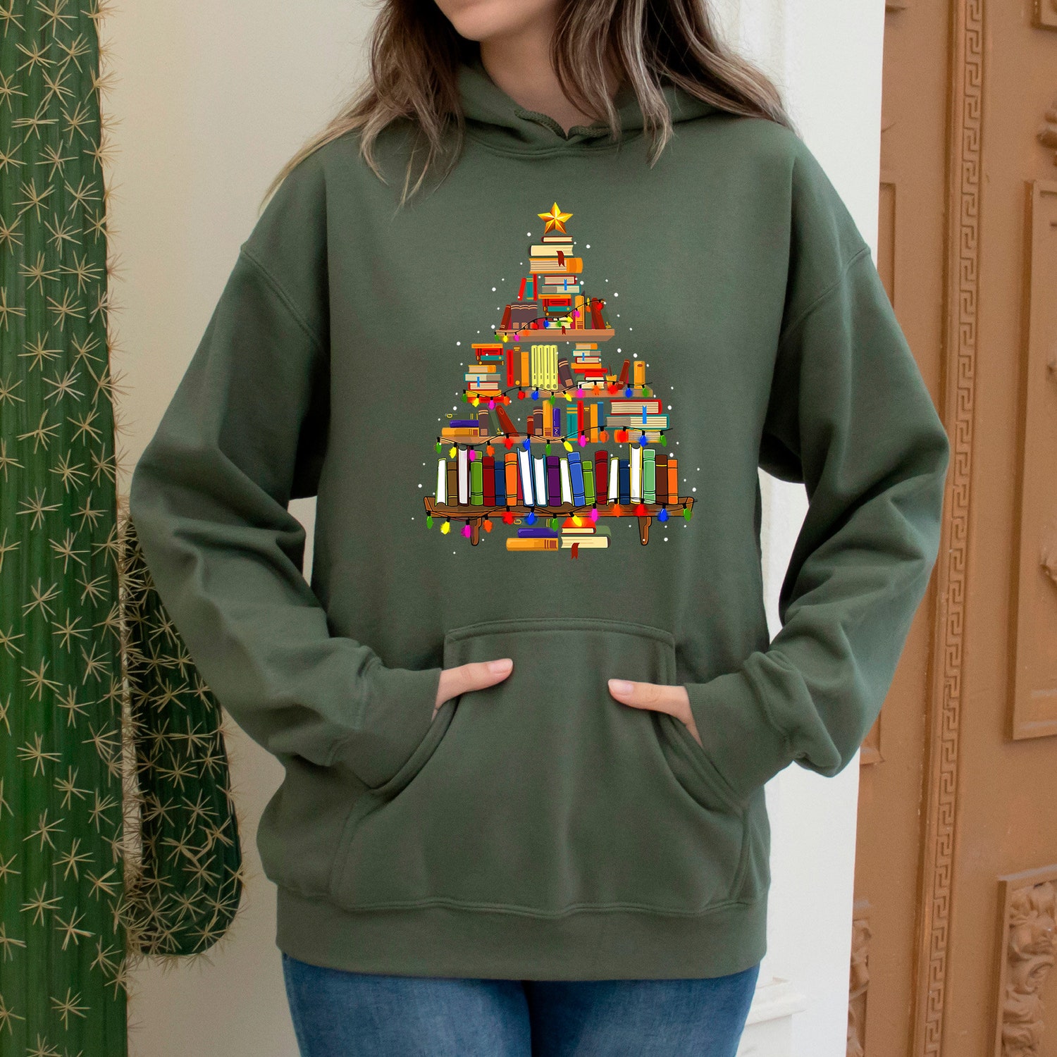 Christmas Book Tree Hoodie for Teachers School Holiday Gift Book Lovers & Bookworm Xmas image 6