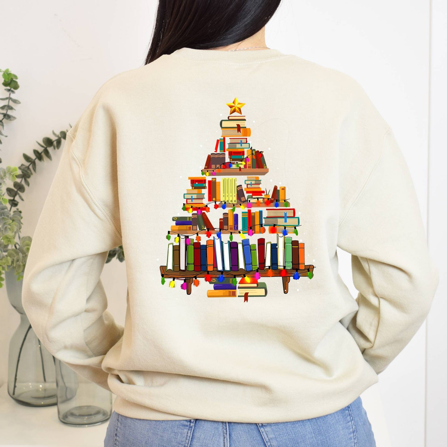 Christmas Book Tree Sweatshirt for Teachers Book Lovers Holiday Gift School Christmas Shirt image 1