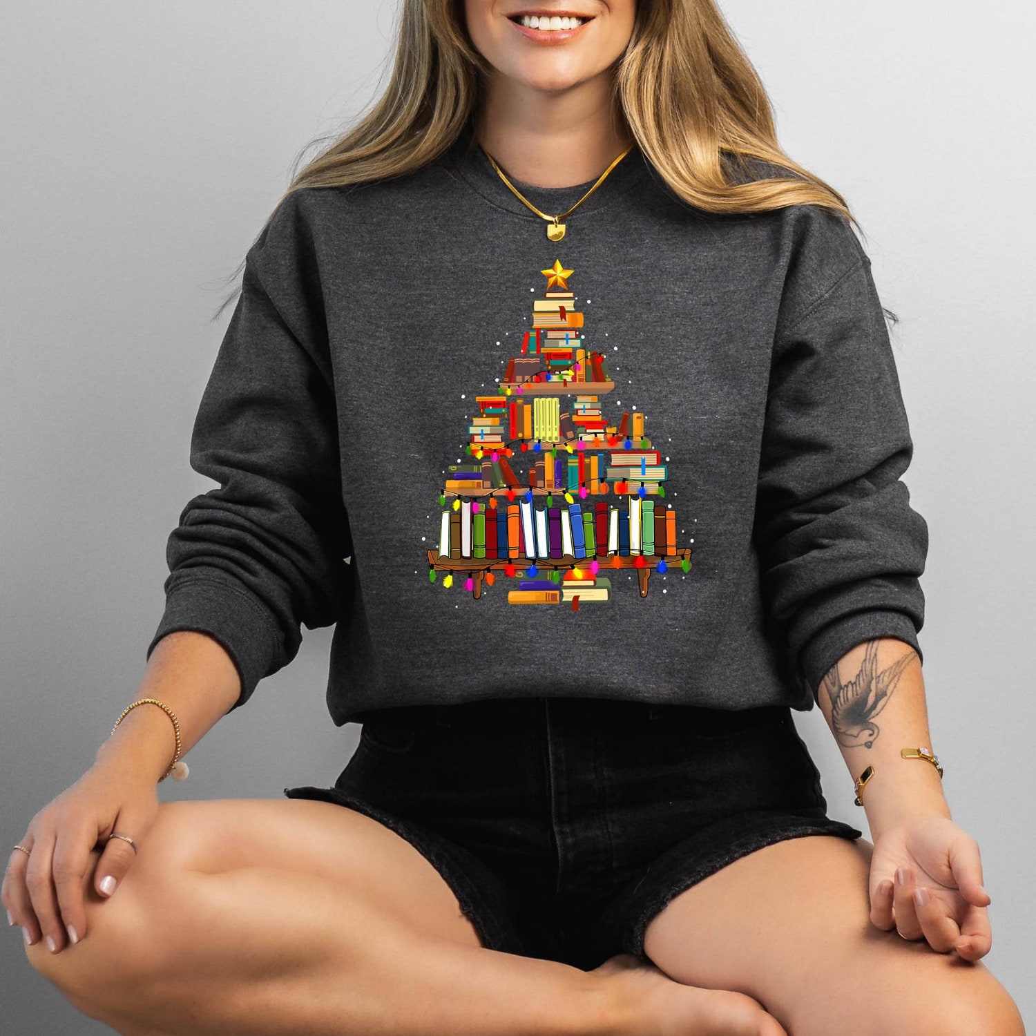 Christmas Book Tree Sweatshirt for Teachers Book Lovers Holiday Gift School Christmas Shirt image 7