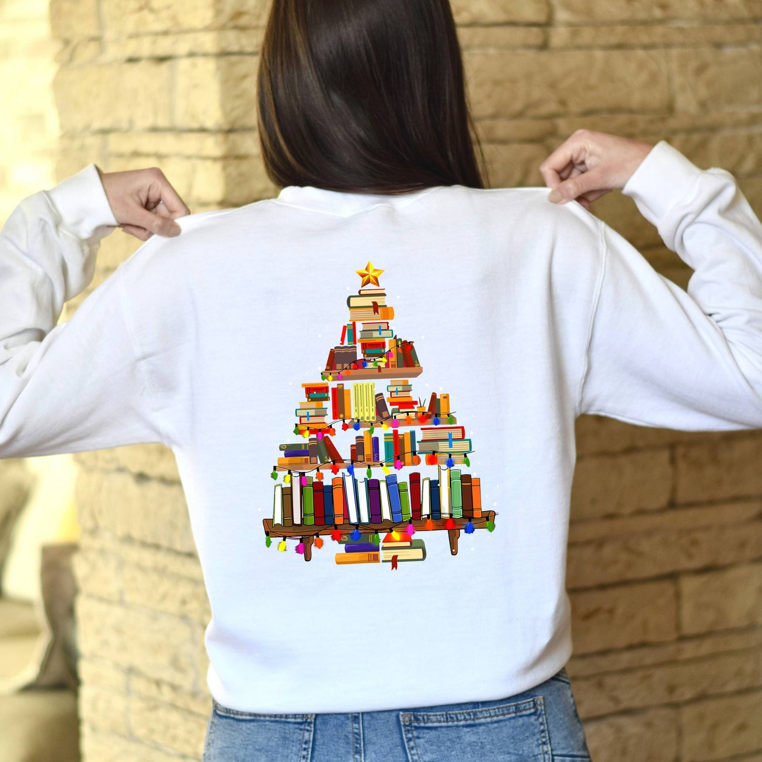 Christmas Book Tree Sweatshirt for Teachers Book Lovers Holiday Gift School Christmas Shirt image 5