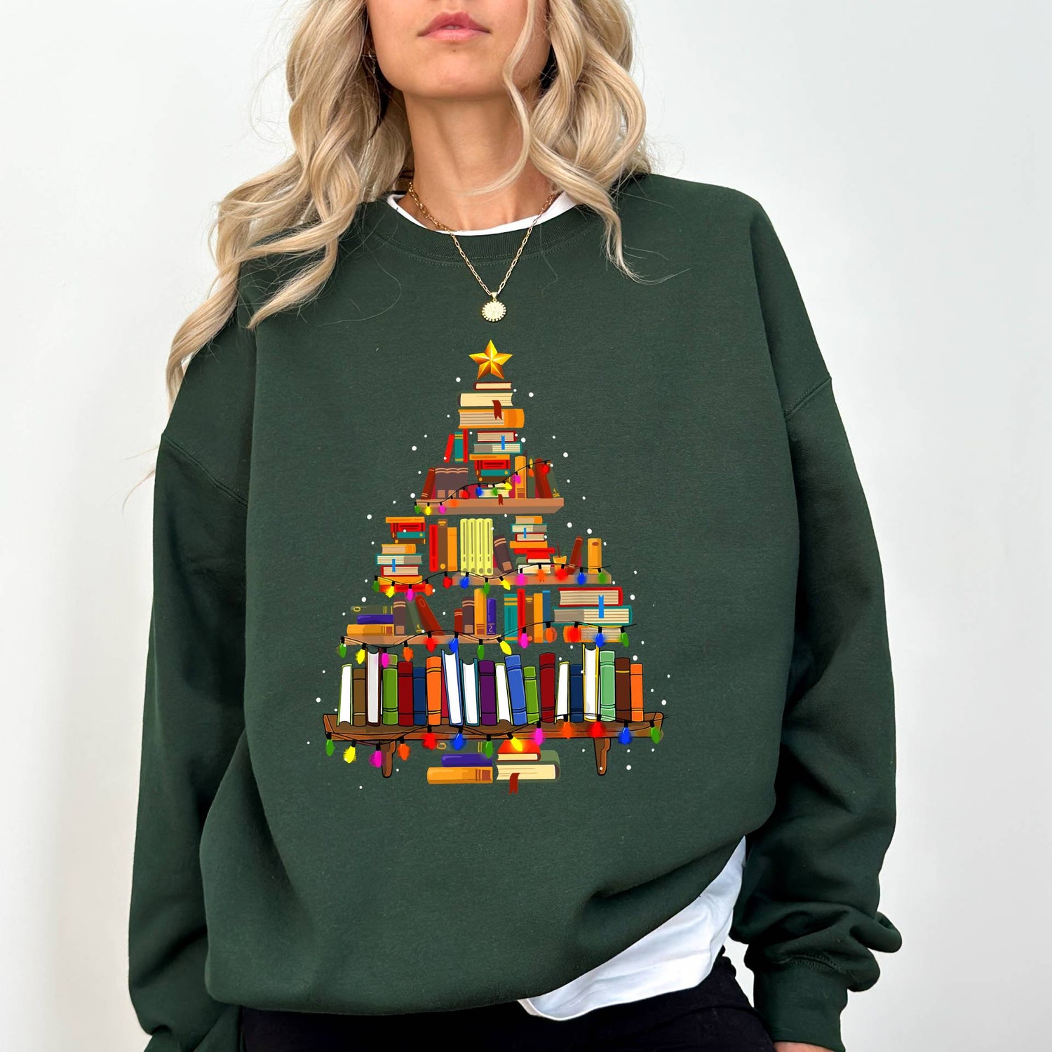 Christmas Book Tree Sweatshirt for Teachers Book Lovers Holiday Gift School Christmas Shirt image 4