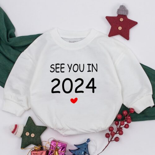 See You in 2024 Pregnancy Announcement Baby Romper Simple Infant Pregnancy Reveal Outfit image 0