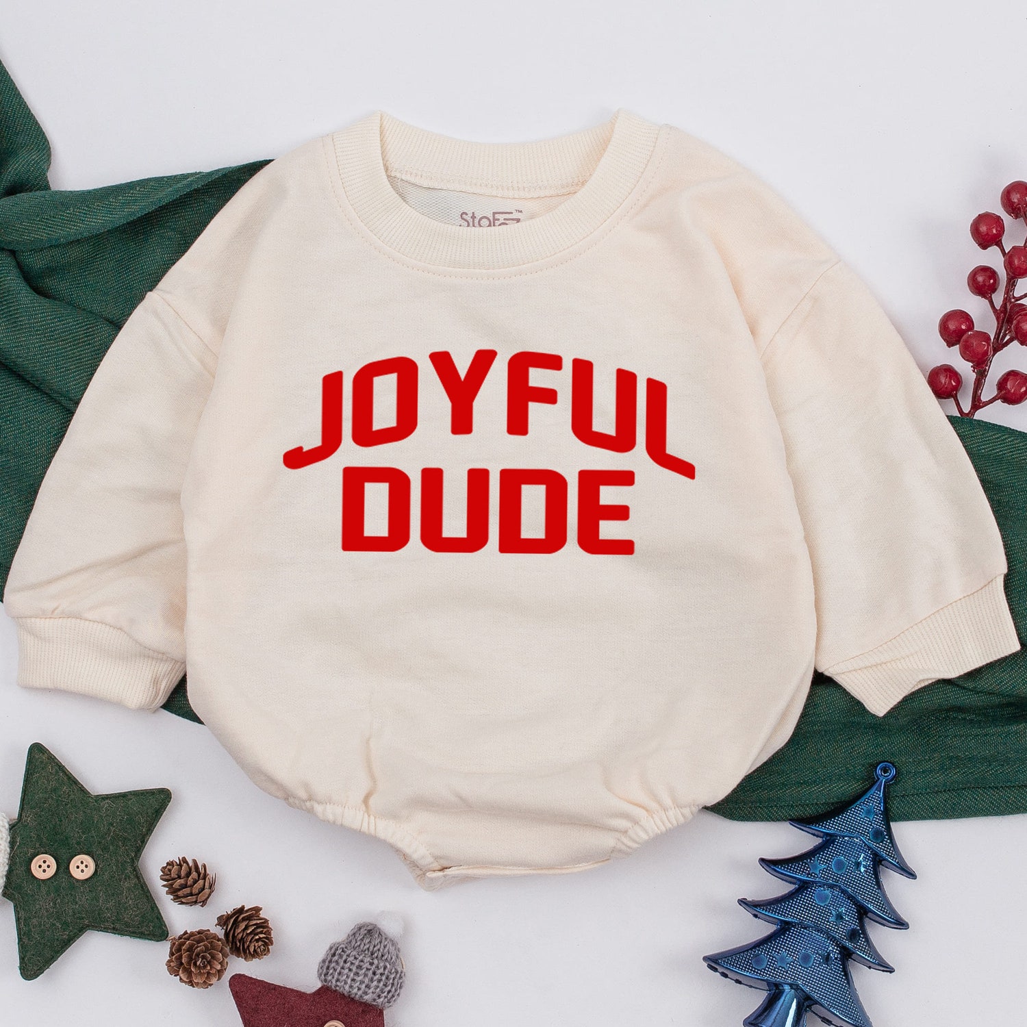 Joyful Dude Christmas Baby Romper Soft Cozy Retro Santa Outfit for Boy or Girl Baby Shower Gift image 1