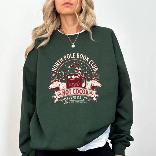 North Pole Book Club Sweatshirt Bookish Christmas Sweater Book Lover Gift Cozy Holiday Crewneck image 0