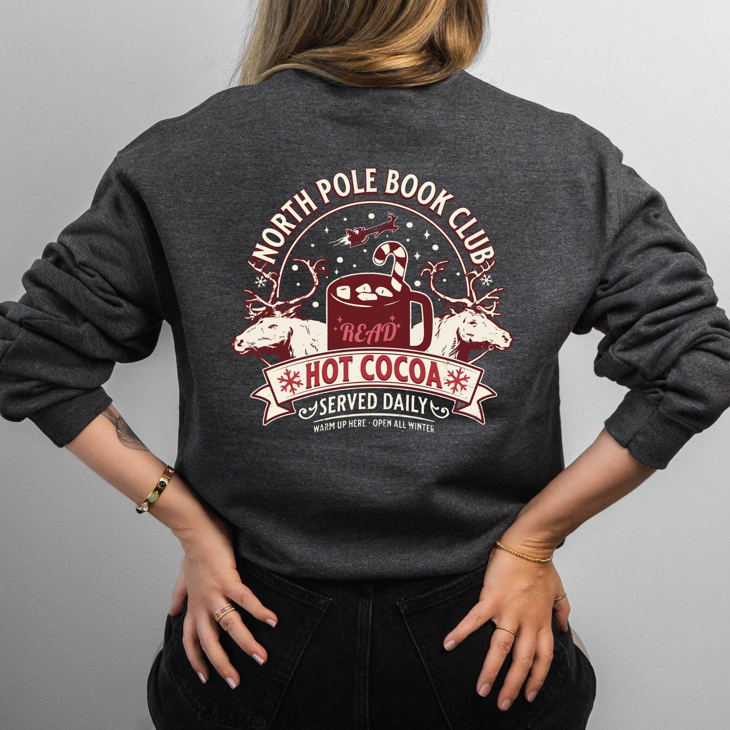 North Pole Book Club Sweatshirt Bookish Christmas Sweater Book Lover Gift Cozy Holiday Crewneck image 4