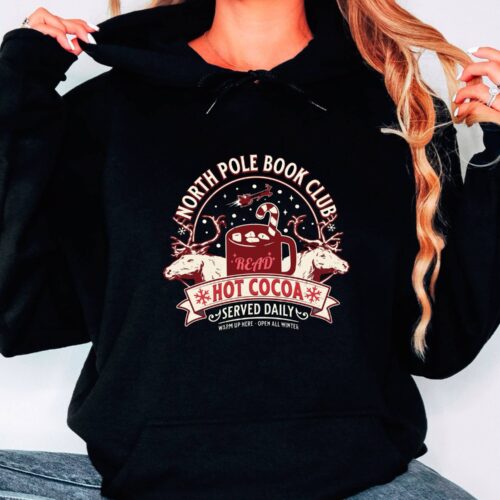 North Pole Book Club Hoodie Bookish Christmas Sweatshirt Book Lover Gift Holiday Apparel image 0