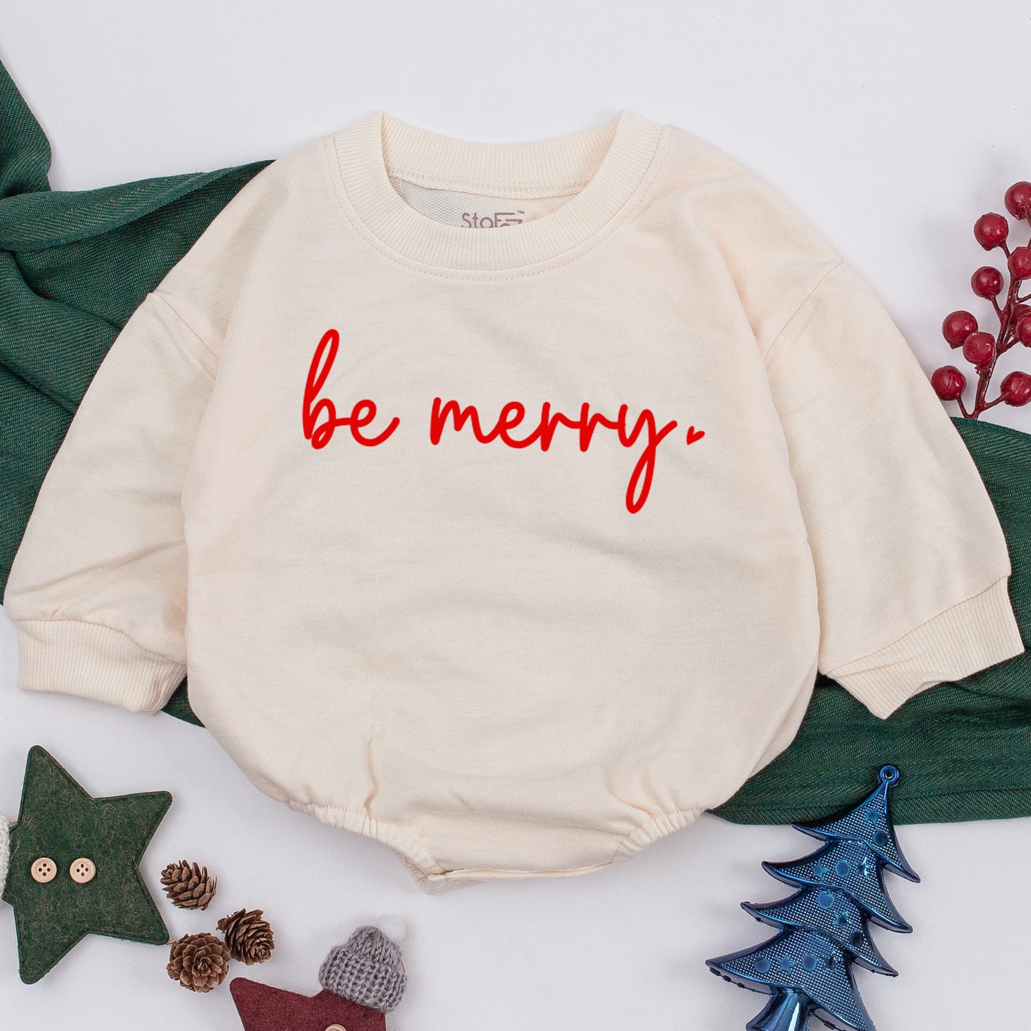 Christmas Baby Bodysuit Be Merry Romper Neutral Infant Clothes Baby Shower Gift image 1