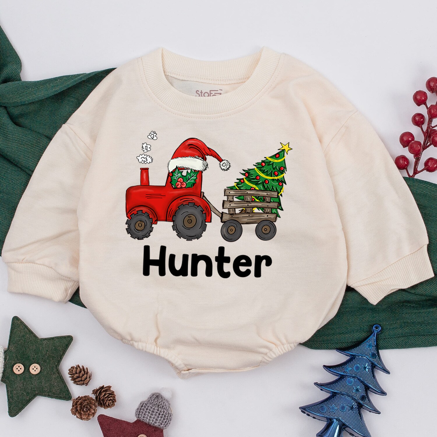 Personalized Christmas Baby Outfit Red Car Romper Baby Boy Infant Clothes Baby Shower Gift image 1