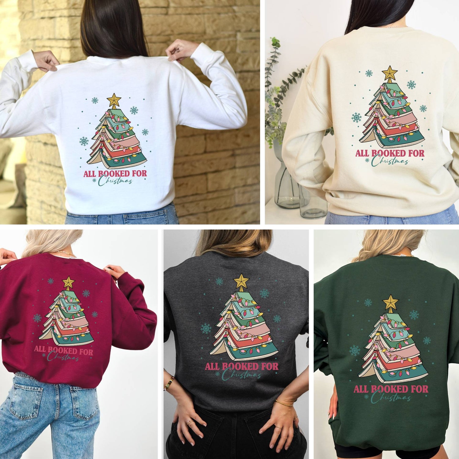 Christmas Book Tree Sweatshirt Book Lovers Holiday Gift Bookworm Teacher Christmas Sweater image 3