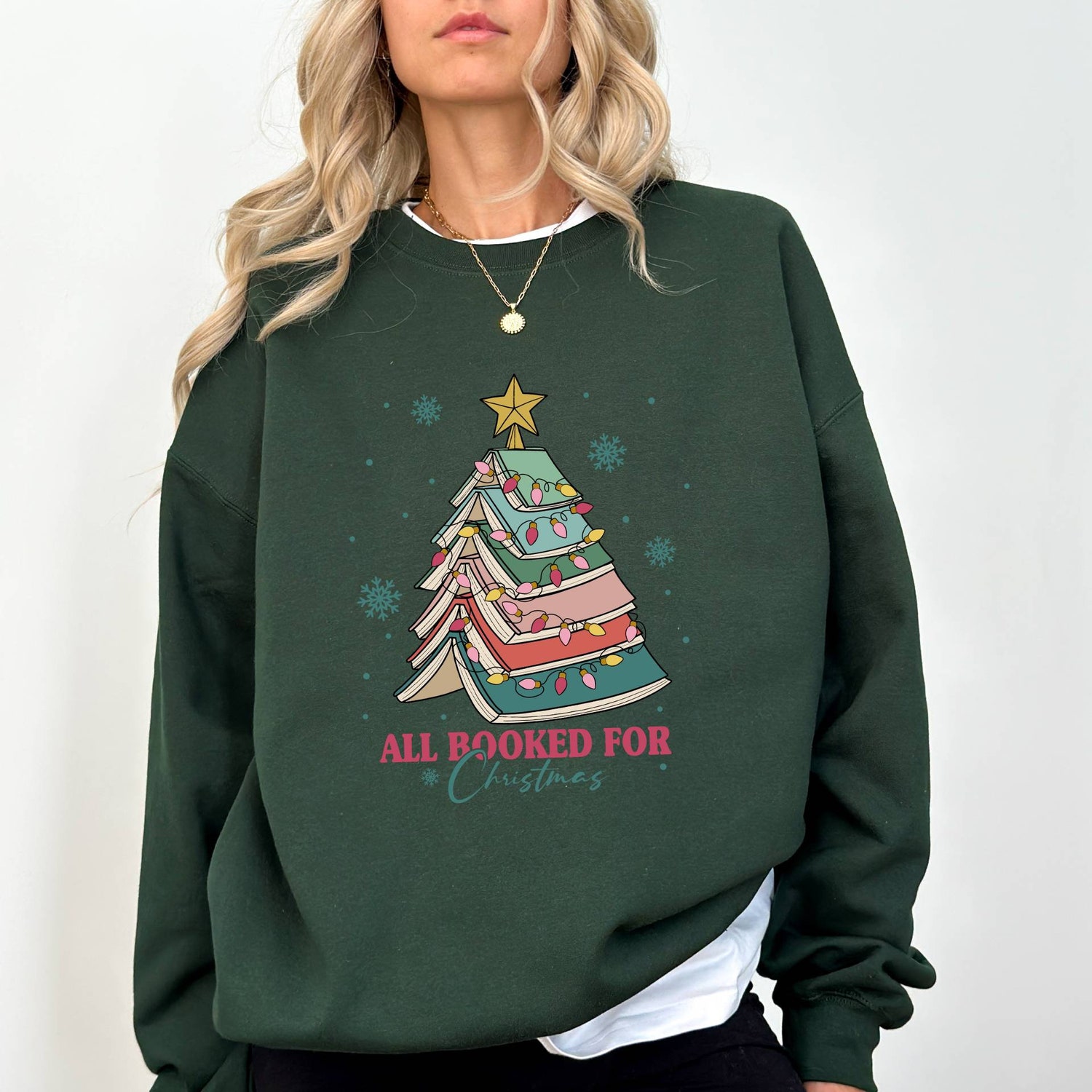 Christmas Book Tree Sweatshirt Book Lovers Holiday Gift Bookworm Teacher Christmas Sweater image 6