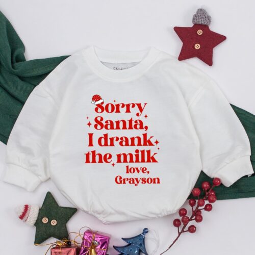 Christmas Baby Outfit Sorry Santa I Drank the Milk Romper Soft Cozy Infant Clothes image 0