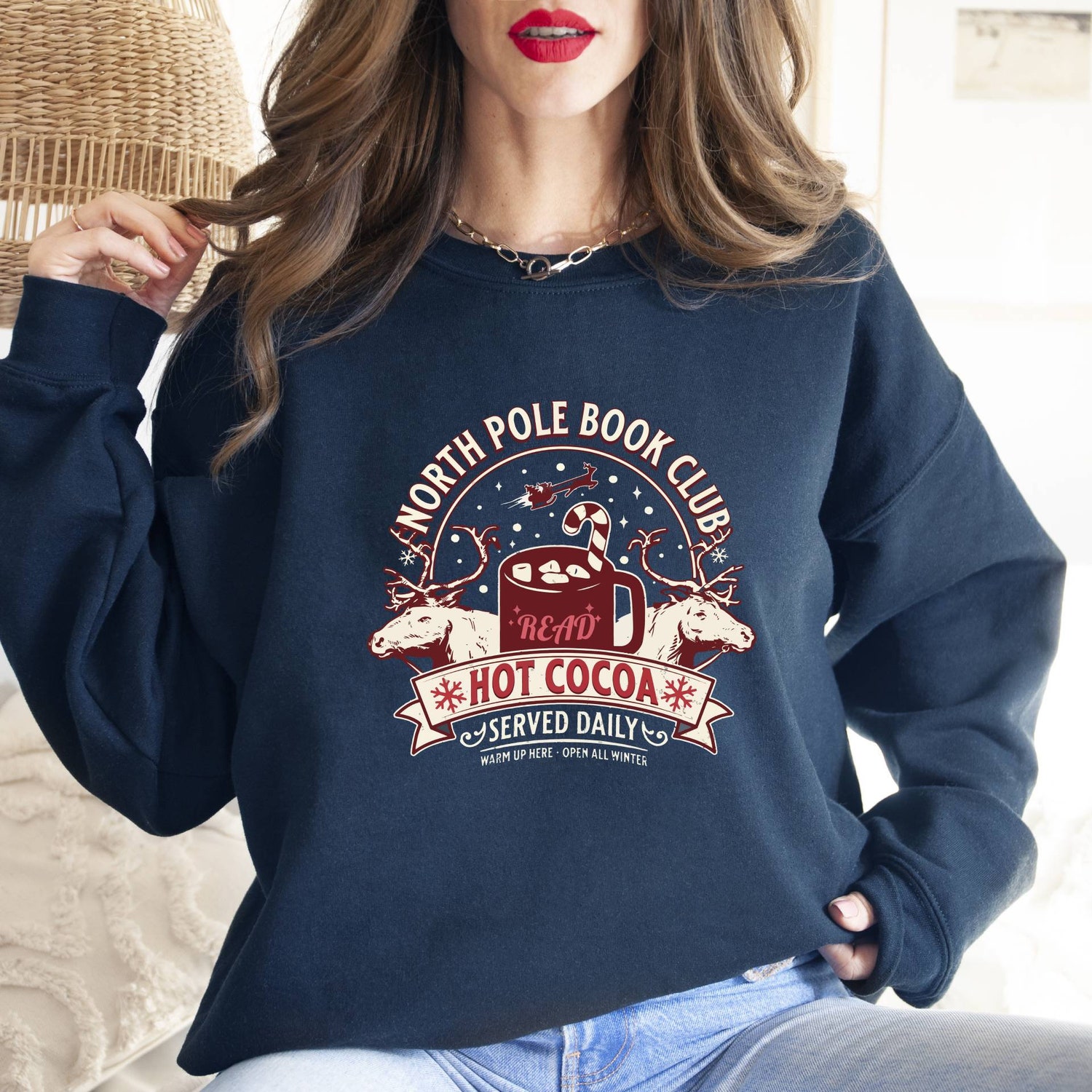 North Pole Book Club Sweatshirt Bookish Christmas Sweater Book Lover Gift Cozy Holiday Crewneck image 2